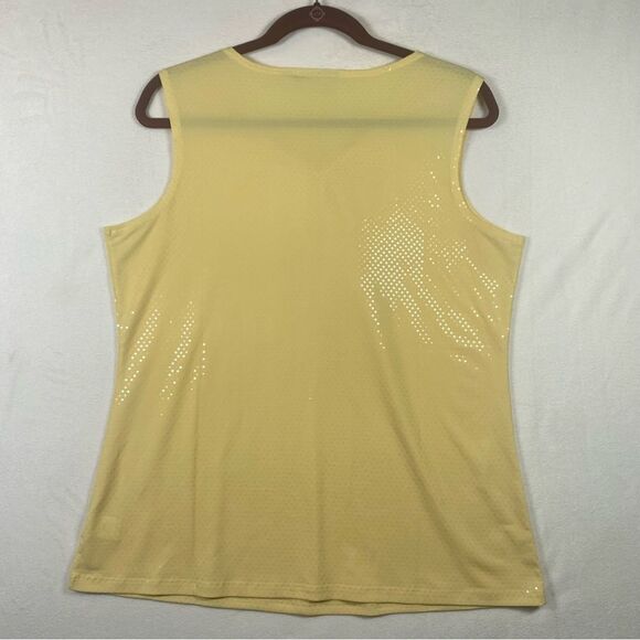 Susan Graver Bright Yellow Sleeveless Ruffle Neck Top Size Medium - Picture 2 of 8
